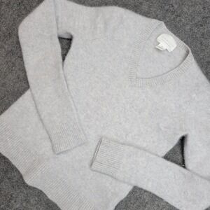 Caslon Sweater Womens XS White Cashmere Tight Knit Long Sleeve V Neck Pullover